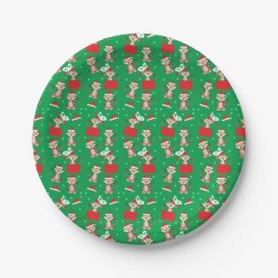 Merry Christmas Monkey Pattern Santa Hat Paper Plate