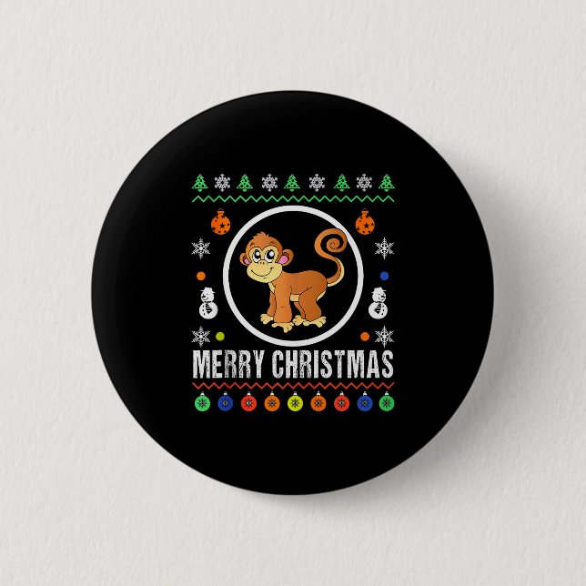 Merry Christmas Monkey Ugly Sweater Xmas Knit Tank 2 Inch Round Button (Front)
