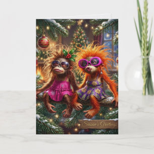 Merry Christmas Monkeys Festive Jungle Friends Card