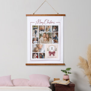 Merry Christmas Monogram Crest 10-Photo Collage Hanging Tapestry
