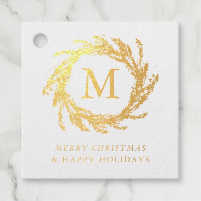Merry Christmas Monogram Wreath Favour Tags (Front)