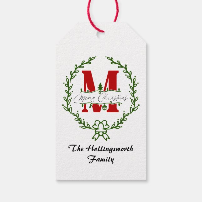 Merry Christmas Monogram Wreath Gift Tag (Back)