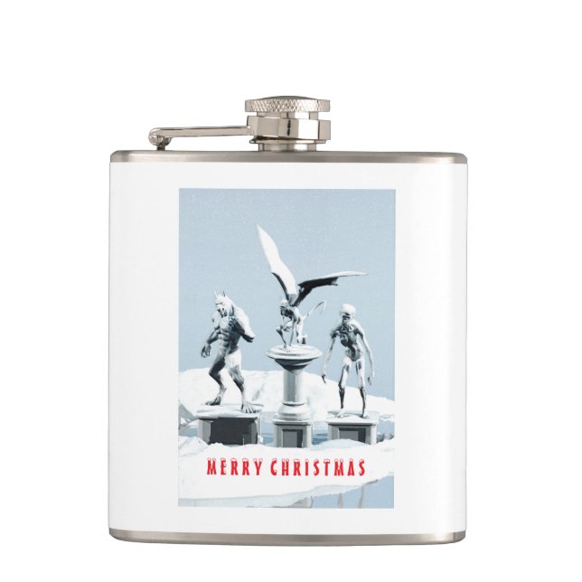 Merry Christmas. Monster ice sculptures Hip Flask (Front)