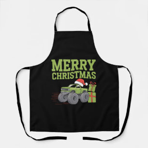 Merry Christmas Monster Truck Toddler Boys Xmas  Apron