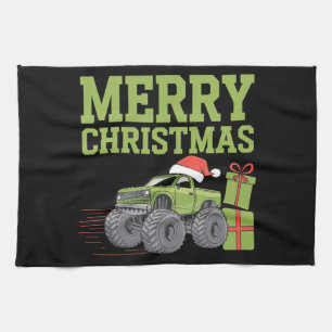 Merry Christmas Monster Truck Toddler Boys Xmas  Kitchen Towel
