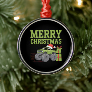 Merry Christmas Monster Truck Toddler Boys Xmas  Metal Ornament