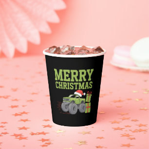 Merry Christmas Monster Truck Toddler Boys Xmas Paper Cups