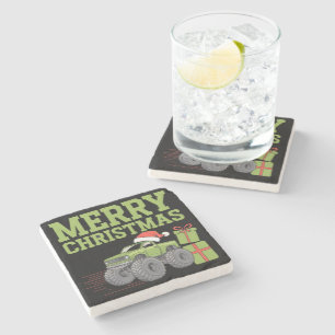 Merry Christmas Monster Truck Toddler Boys Xmas Stone Coaster