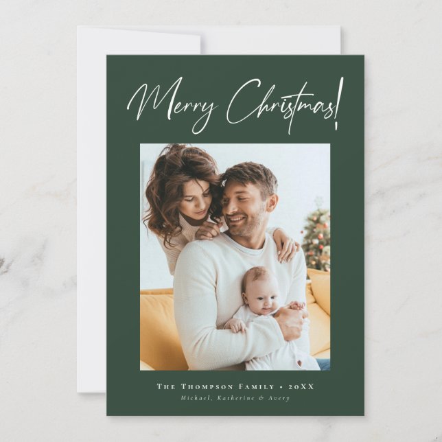 Merry Christmas Moody Rich Green Modern Photo Holiday Card (Front)