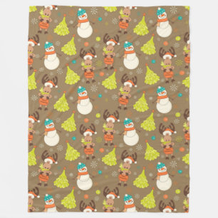 Merry Christmas Moose And Snowman Fleece Blanket