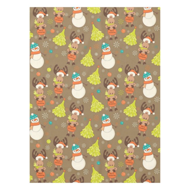 Merry Christmas Moose And Snowman Tablecloth (Front)
