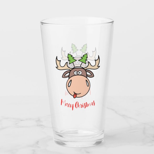 Merry Christmas Moose Glass (Front)
