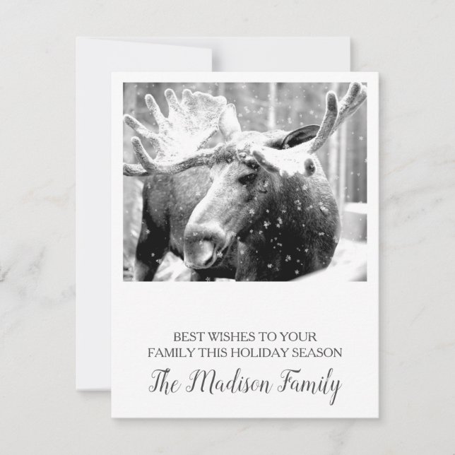 Merry Christmas Moose In Winter Snow Holiday Card (Front)