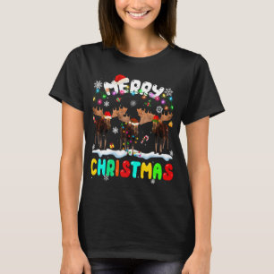Merry Christmas Moose Lover Santa Hat Xmas Lights  T-Shirt