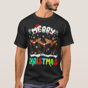 Merry Christmas Moose Lover Santa Hat Xmas Lights T-Shirt