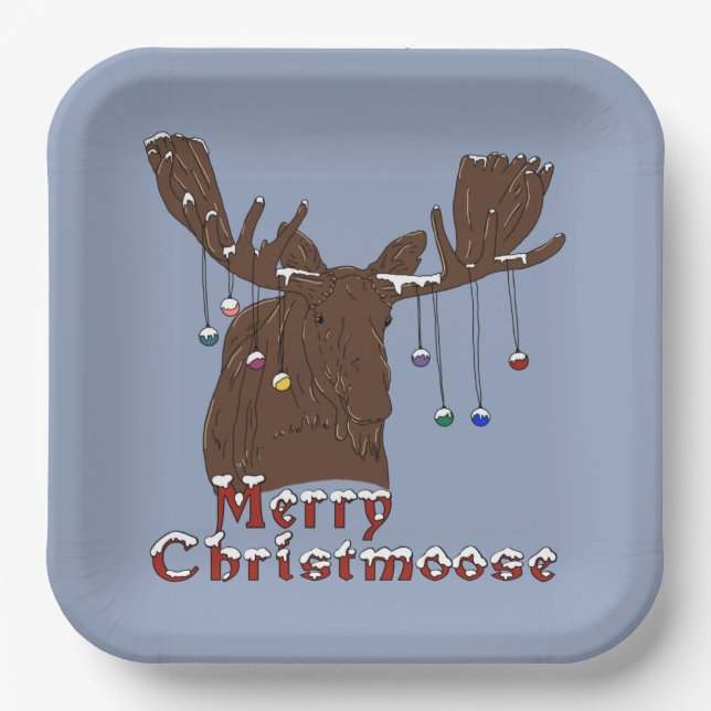Merry Christmas Moose Paper Plates (Front)