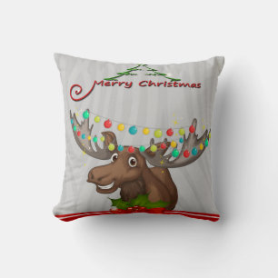 Merry Christmas Moose Throw Pillow