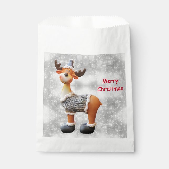 Merry Christmas moose wearing a hat      Favour Bag (Front)