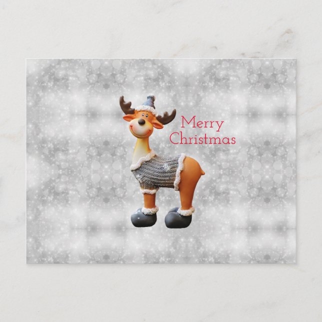 Merry Christmas moose wearing a hat       Holiday Postcard (Front)