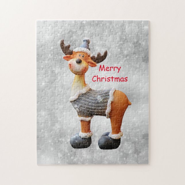 Merry Christmas moose wearing a hat     Jigsaw Puzzle (Vertical)
