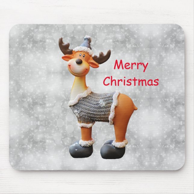 Merry Christmas moose wearing a hat       Mouse Pad (Front)