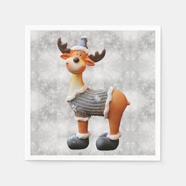 Merry Christmas moose wearing a hat     Napkin (Front)