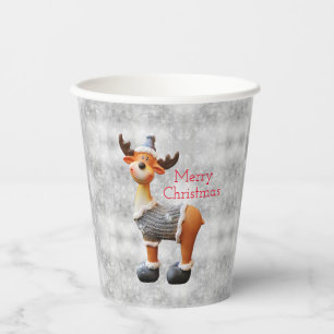 Merry Christmas moose wearing a hat Paper Cups