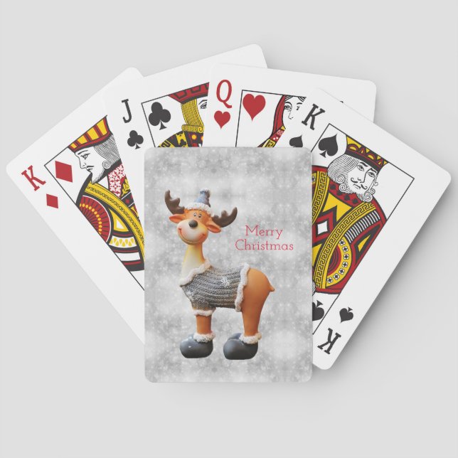 Merry Christmas moose wearing a hat        Playing Cards (Back)