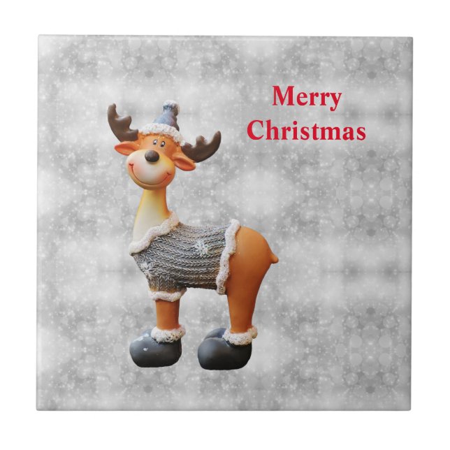 Merry Christmas moose wearing a hat           Tile (Front)