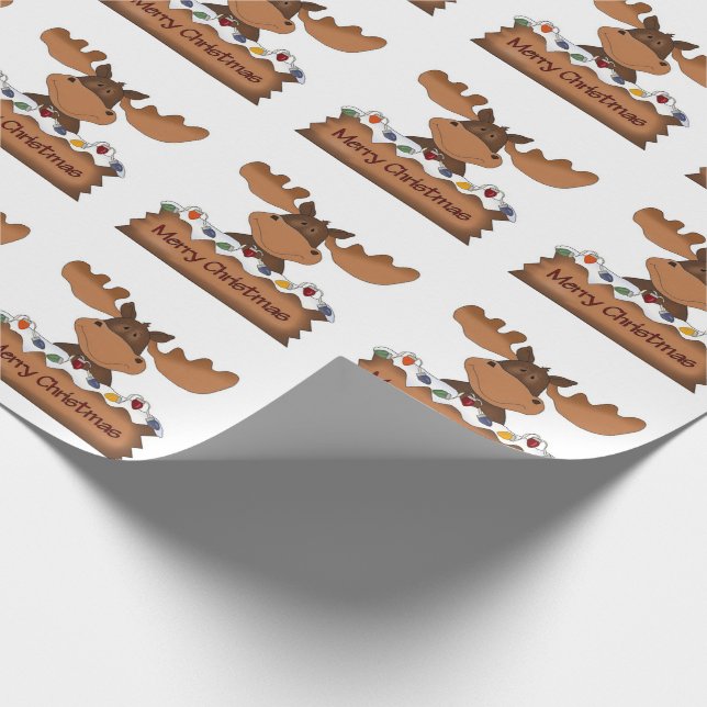 Merry Christmas Moose with Christmas Lights Wrapping Paper (Corner)
