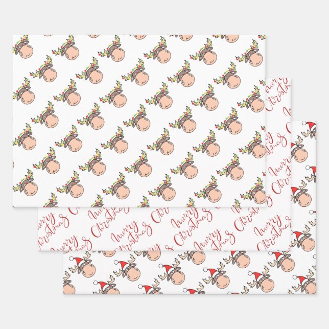 Merry Christmas Moose Wrapping Paper Sheets (Set)