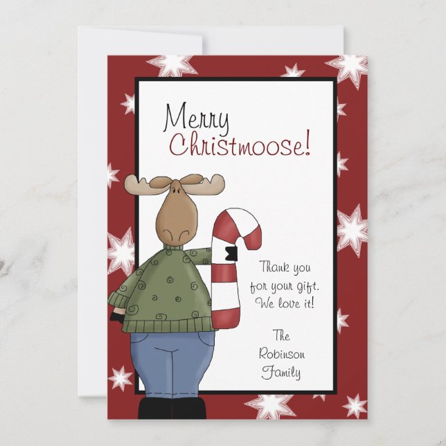 MERRY CHRISTMAS MOOSE Xmas Thank you Card (Front)