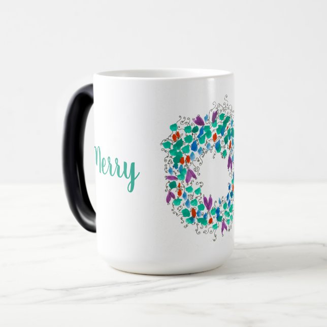 Merry Christmas Morphing Wreath Magic Mug (Front Left)
