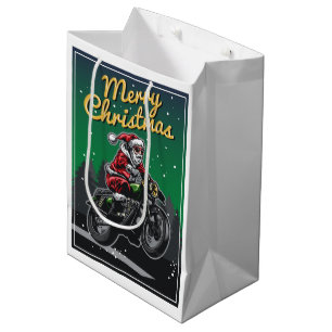 Merry Christmas Motorcycle Santa   Holidays Medium Gift Bag