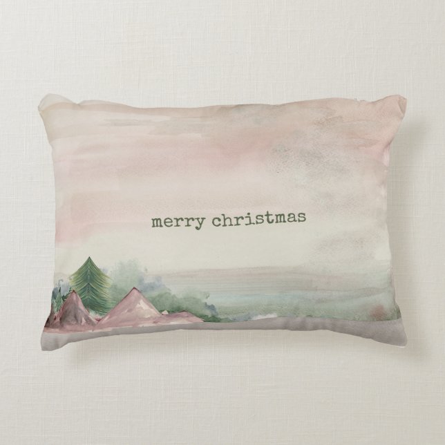 Merry Christmas Mountain Watercolor   Accent Pillow (Front)