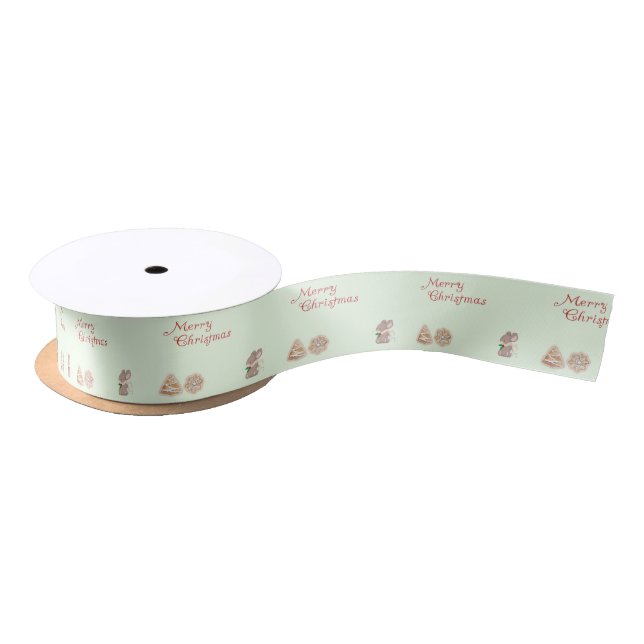 Merry Christmas Mouse and Cookies Satin Ribbon (Spool)
