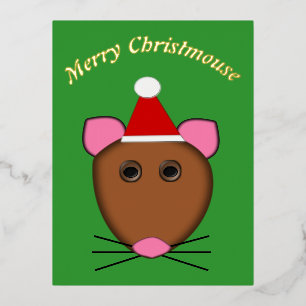 Merry Christmas Mouse Custom Foil Holiday Postcard