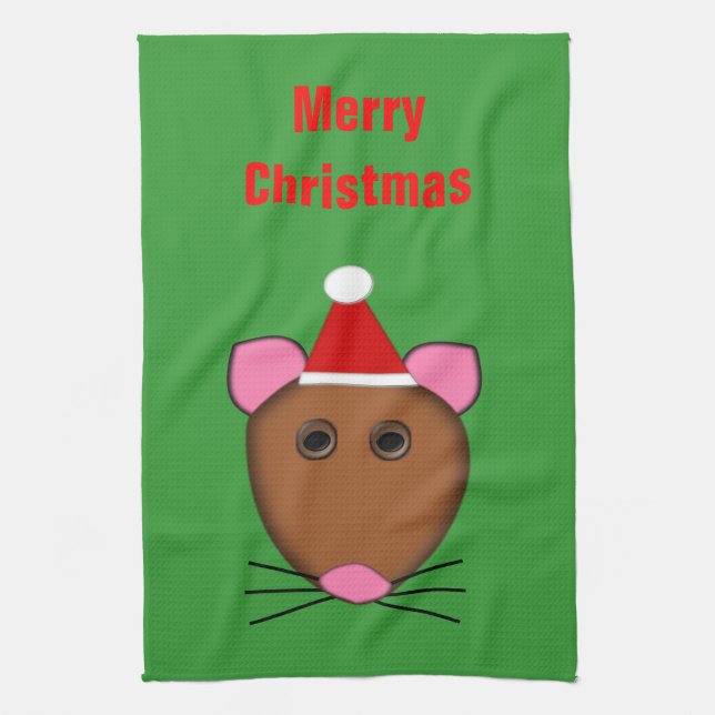 Merry Christmas Mouse Customizable Kitchen Towel (Vertical)