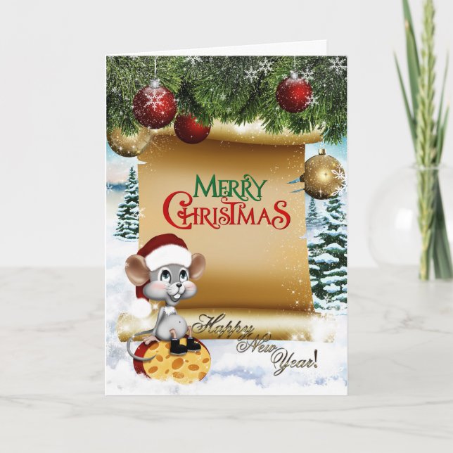 Merry Christmas Mouse Holiday Card (Front)