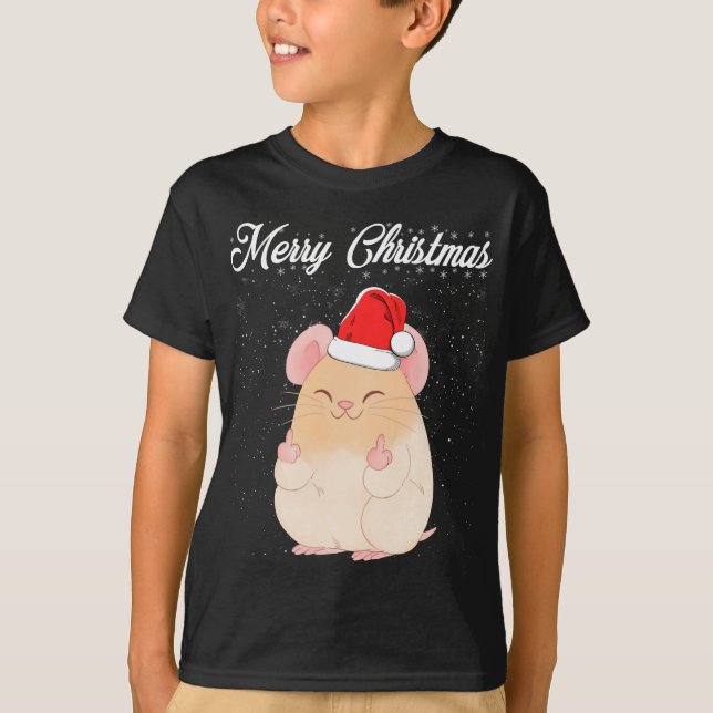 Merry Christmas Mouse Middle Finger Rude Xmas Ugly T-Shirt (Front)