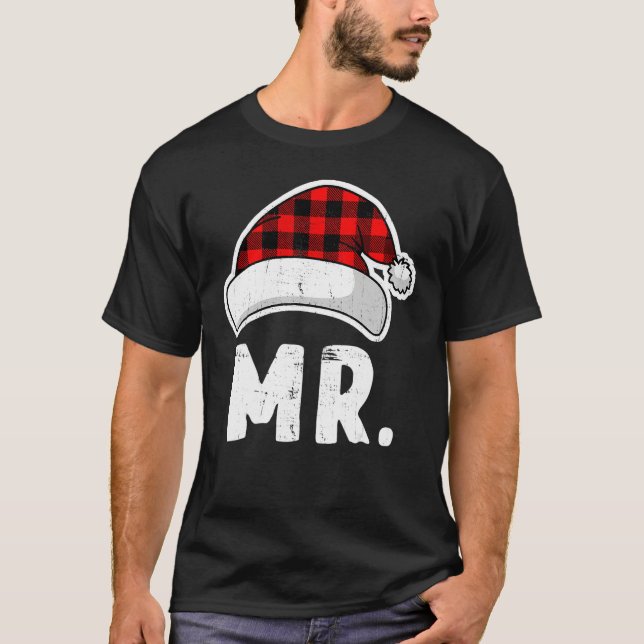 Merry Christmas Mr Trees Lights Santa Hat Mr Chris T-Shirt (Front)