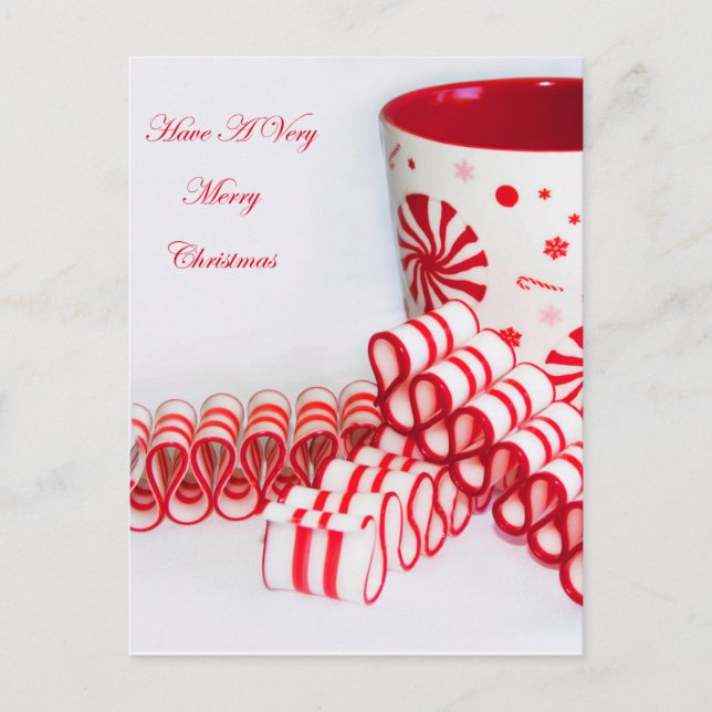 Merry Christmas Mug and Ribbon Candy Holiday Postcard (Front)
