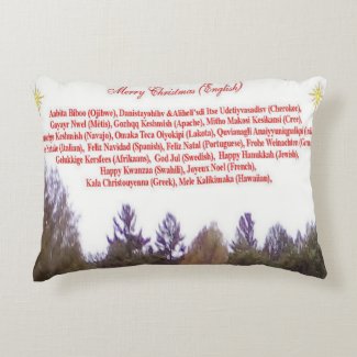 Merry Christmas Multi Language Accent Pillow