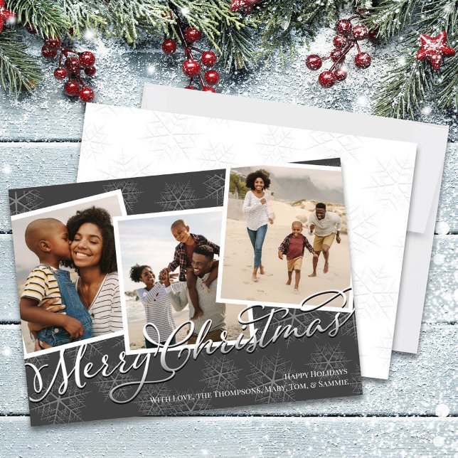 Merry Christmas Multi Photo Calligraphy Script  Holiday Card (Merry Christmas multi photo collate template holiday greeting card.)