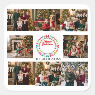 Merry Christmas Multi Photo Family Square Sticker