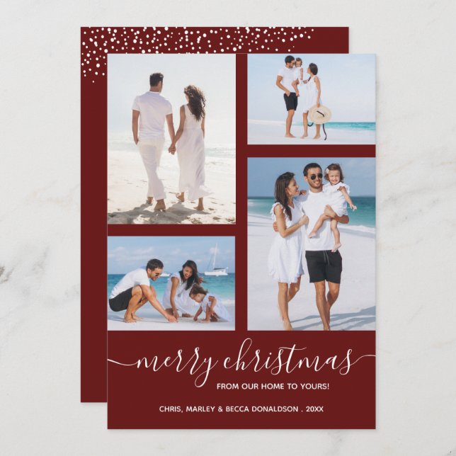 Merry Christmas Multi Photo Maroon Holiday Card (Front/Back)