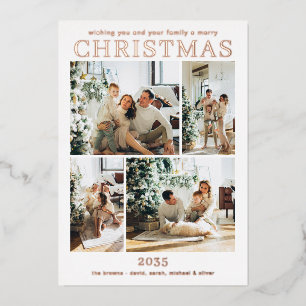 Merry Christmas Multi Photo Rose Gold  Foil Holiday Card
