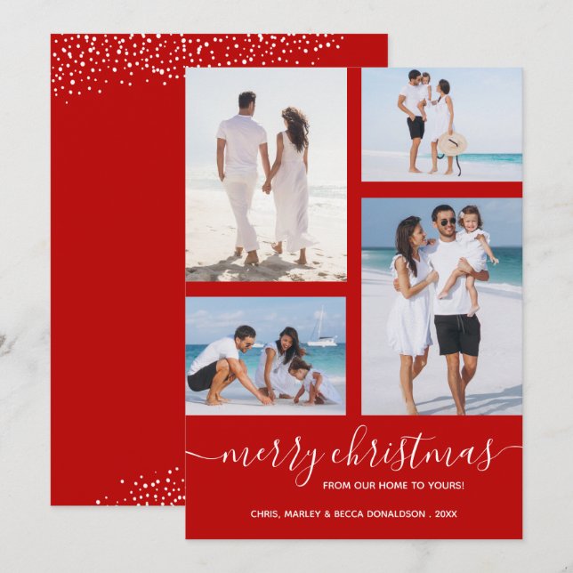 Merry Christmas Multi Photo Scarlet Holiday Card (Front/Back)