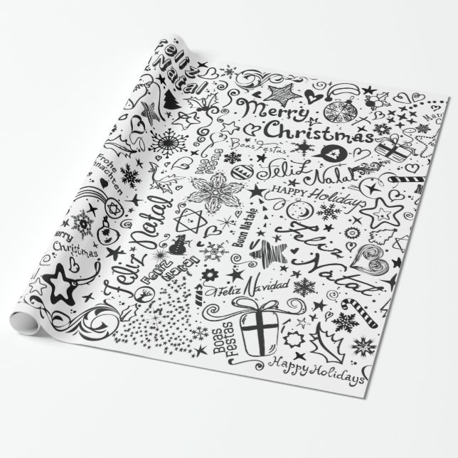 Merry Christmas Multiple Languages Wrapping Paper (Unrolled)