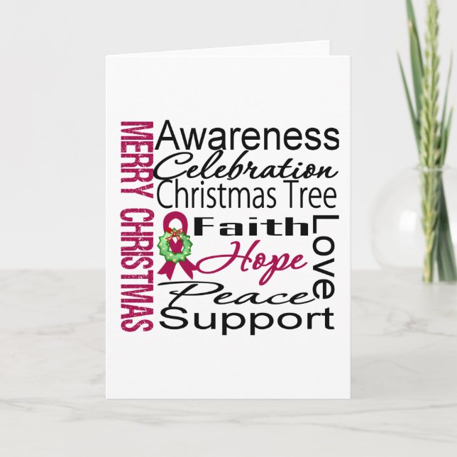Merry Christmas Multiple Myeloma Ribbon Collage Holiday Card (Front)